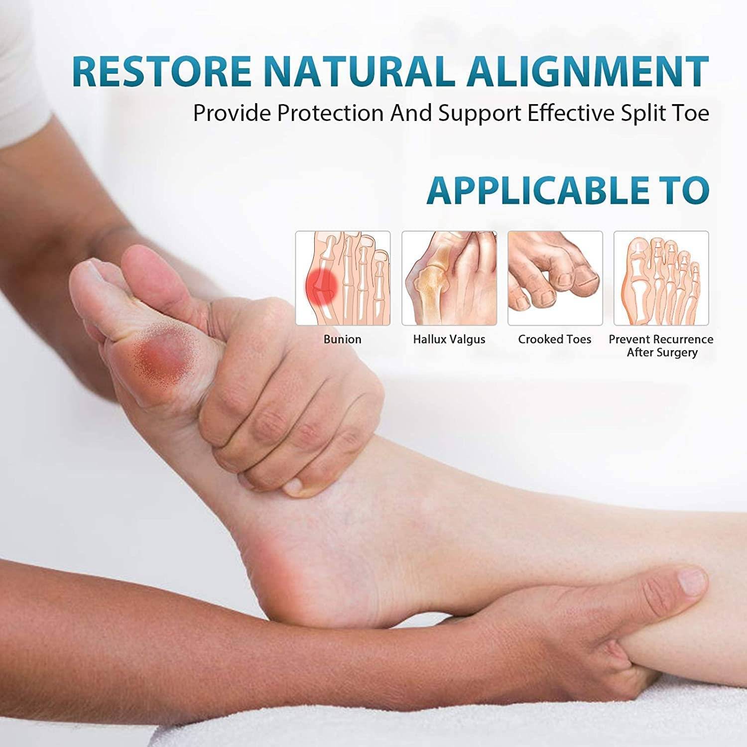 shebonsn Bunion Corrector for Women and Men, 1 Pair Adjustable Soft Bunion Pad Big Toe Straighteners Separators.<br /><br />

This  Bunion Brace Bunion Corrector for Crooked Toes Alignment is an excellent choice for people with bunions. This brace helps to prevent the chances that you will eventually have to have surgery by correcting your bunion over a long period of time. This toe joint pain relief brace aids in easing the discomfort of your feet so that you can go about your day comfortably. This brace gives sore feet relief and corrects toe alignment.<br /><br />